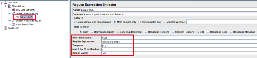 Screenshot of regular expression extractor
