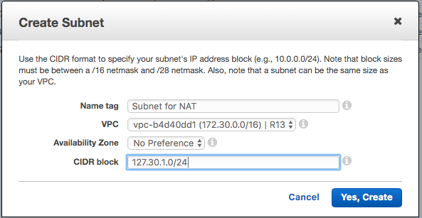 Create Subnet for NAT