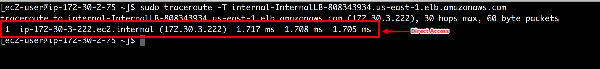 testagent traceroute to internallb