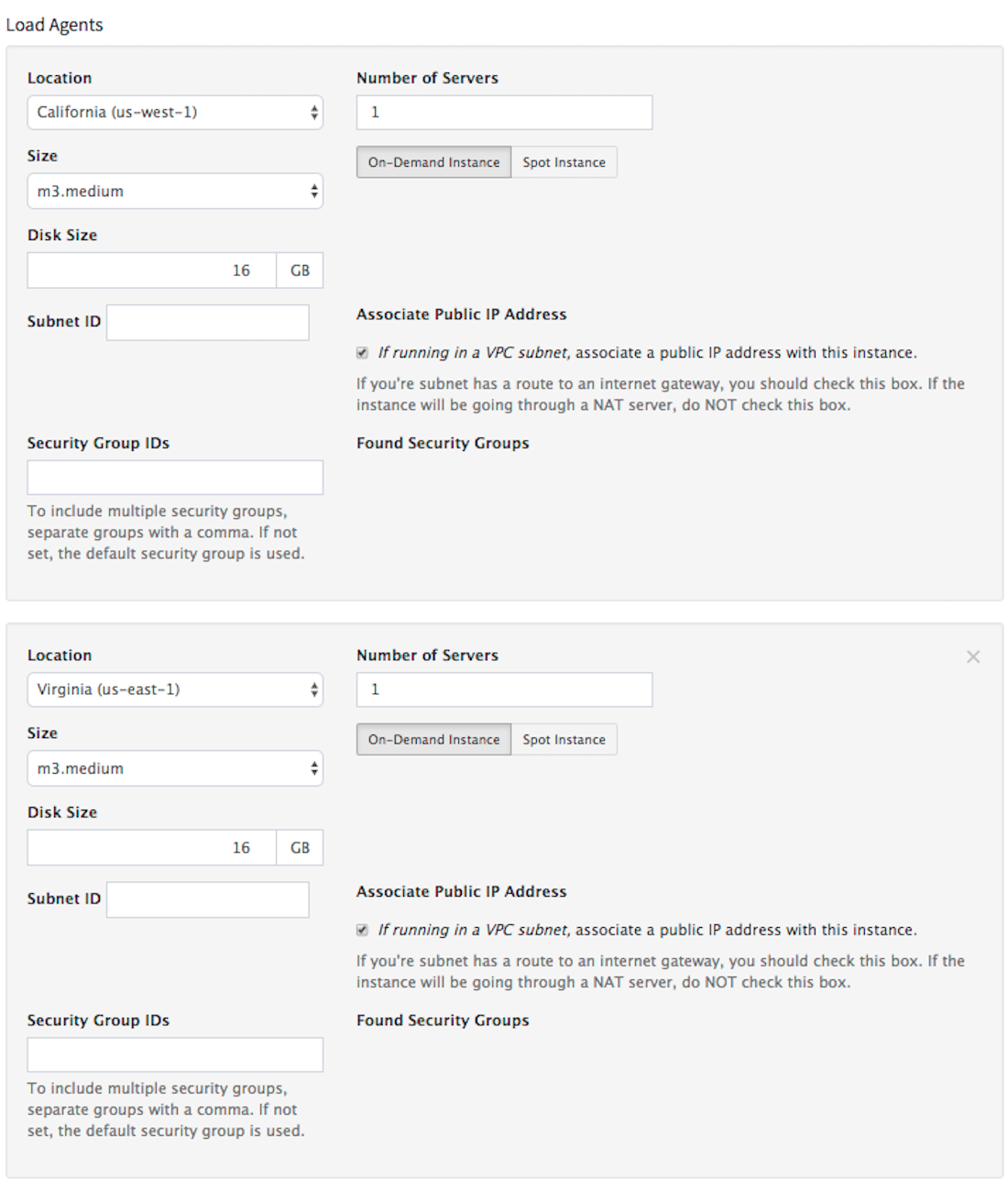 Load test agent configurations