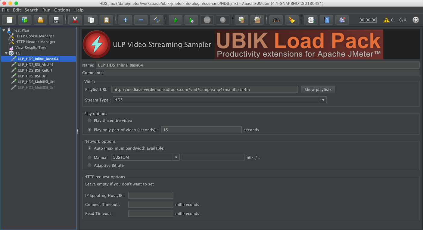 JMeter Video Streaming with UBIK Load Pack Video Streaming Plugin Version 6.2.5