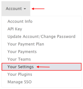 Accessing settings from the "Account" menu in RedLine13