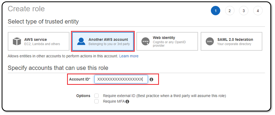 Specifying an AWS account trusted entity and account ID