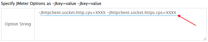 Setting CPS values within the JMeter options string – just replace XXXX with your custom CPS values.