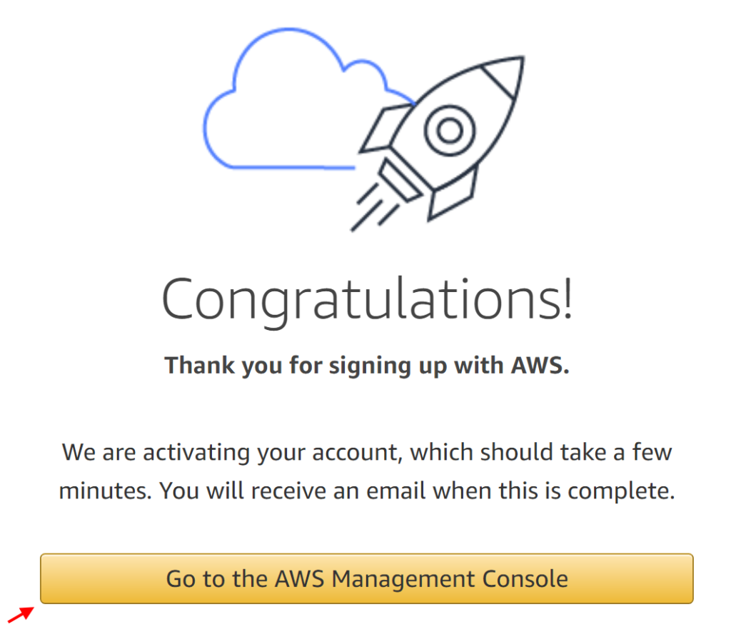 Congratulations and thank you for signing up with AWS