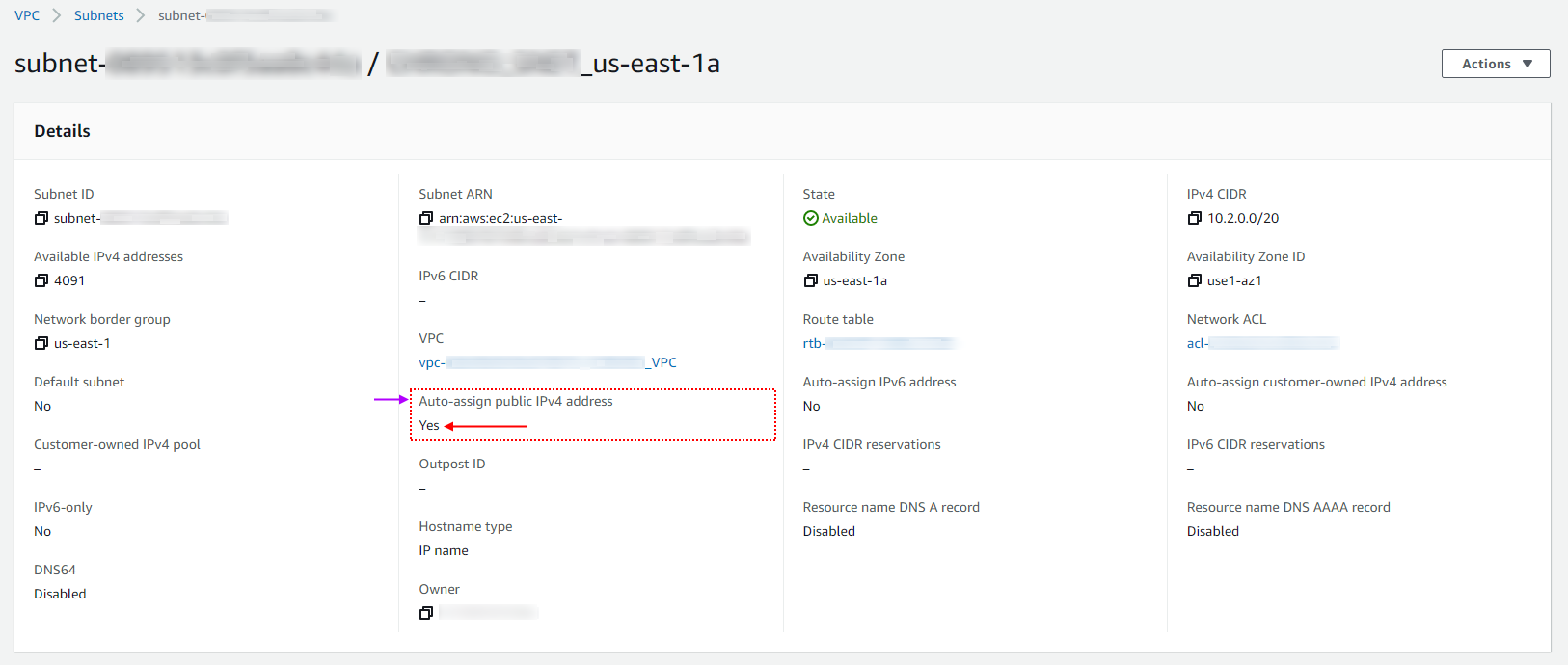 AWS subnet configuration