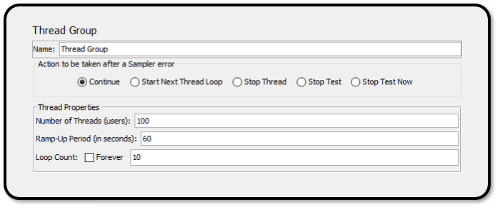 Configuring available Thread Group options within JMeter