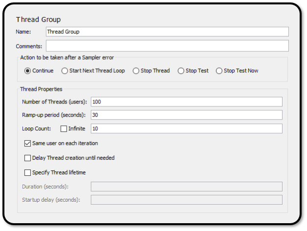 The basic Thread Group is lightweight and features simple configuration options