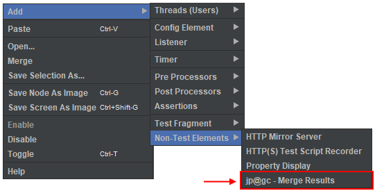 The Merge Results plugin is added as a Non-Test Element