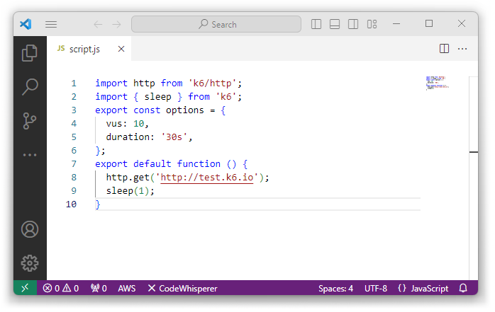 Microsoft Visual Studio Code is an ideal cross-platform editor for k6 test scripts